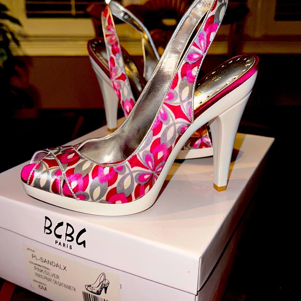 BCBG fuchsia and silver heels
